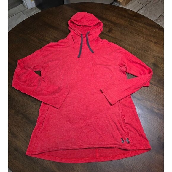 Under Armour Red Long Sleeve HeatGear Hoodie M Loose Fit Lightweight Comfortable - Picture 5 of 8
